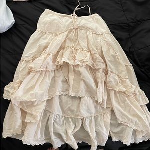 Boho skirt with ruffles and lace, Midi, Beige, Small, Juniors size 3